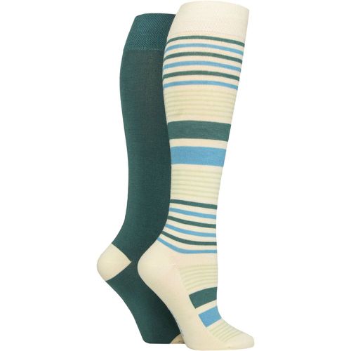 Ladies 2 Pair Plain and Patterned Bamboo Knee High Socks with Smooth Toe Seams Storm Stripe 4-8 - SockShop - Modalova