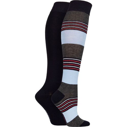 Women's 2 Pair Plain and Patterned Bamboo Knee High Socks with Smooth Toe Seams Nautical Navy 4-8 Ladies - SockShop - Modalova