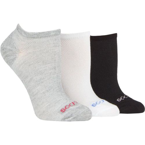 Women's 3 Pair Patterned, Striped, Plain, Ribbed and Mesh Bamboo Trainer Socks Black / White / Grey Mesh 4-8 - SockShop - Modalova