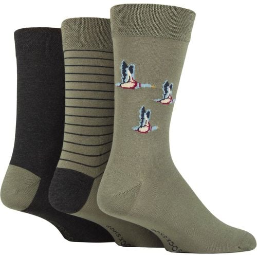 Men's 3 Pair Plain, Patterned, Striped and Heel & Toe Bamboo Socks Olive 12-14 Mens - SockShop - Modalova