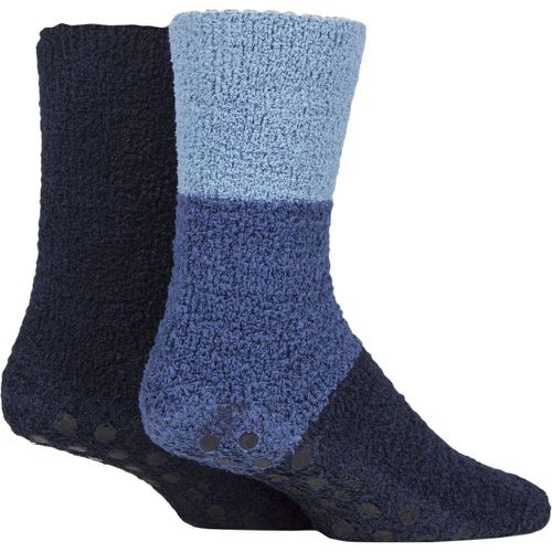 Men's 2 Pair Stripe & Plain Cosy Slipper Socks with Grip Navy 7-11 Mens - SockShop - Modalova