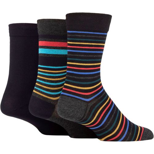 Mens 3 Pair Comfort Cuff Gentle Bamboo Striped Socks with Smooth Toe Seams Beach Hut 7-11 - SockShop - Modalova