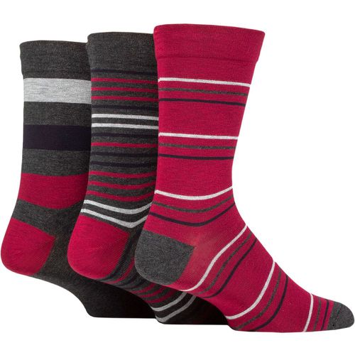 Mens 3 Pair Comfort Cuff Gentle Bamboo Striped Socks with Smooth Toe Seams Merlot / Charcoal 12-14 Mens - SockShop - Modalova