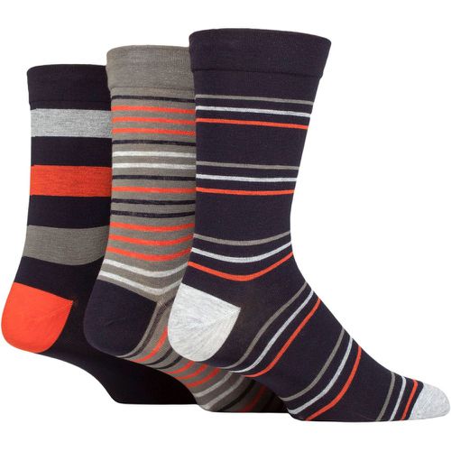 Mens 3 Pair Comfort Cuff Gentle Bamboo Striped Socks with Smooth Toe Seams Navy / Moss 7-11 Mens - SockShop - Modalova