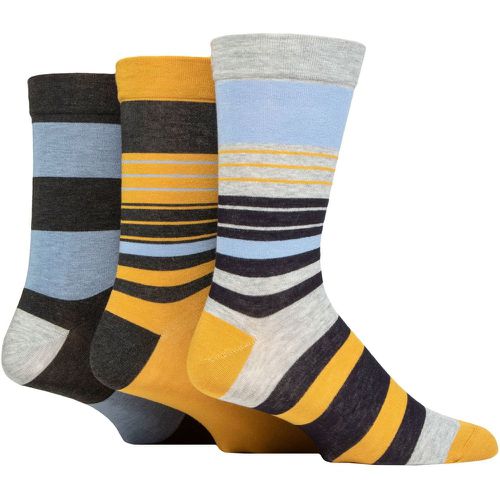 Mens 3 Pair Comfort Cuff Gentle Bamboo Striped Socks with Smooth Toe Seams Blue Jay 7-11 - SockShop - Modalova