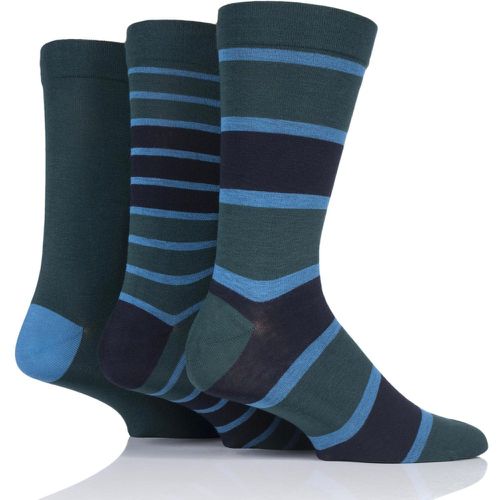 Pair Navy / Green Comfort Cuff Gentle Bamboo Striped and Plain Socks with Smooth Toe Seams Men's 12-14 Mens - SockShop - Modalova