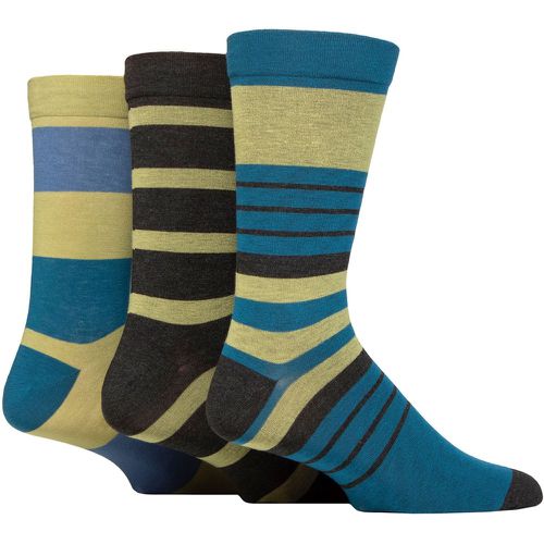 Mens 3 Pair Comfort Cuff Gentle Bamboo Striped Socks with Smooth Toe Seams Spanish Moss 7-11 - SockShop - Modalova
