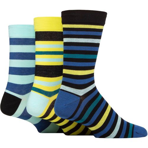 Mens 3 Pair Comfort Cuff Gentle Bamboo Striped Socks with Smooth Toe Seams Lime 12-14 - SockShop - Modalova