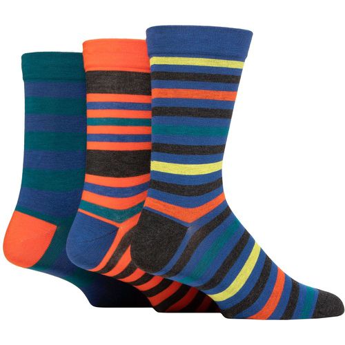 Mens 3 Pair Comfort Cuff Gentle Bamboo Striped Socks with Smooth Toe Seams Mandarin 7-11 - SockShop - Modalova