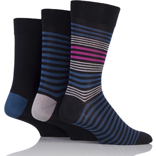 Mens 3 Pair Comfort Cuff Gentle Bamboo Striped Socks with Smooth Toe Seams Teal Jewel / Black 12-14 Mens - SockShop - Modalova