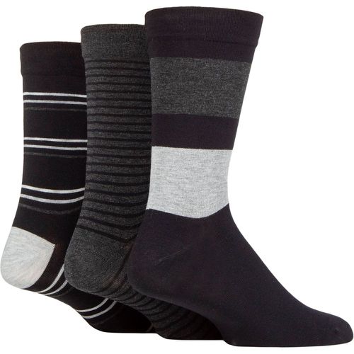 Mens 3 Pair Comfort Cuff Gentle Bamboo Striped Socks with Smooth Toe Seams Monochrome 12-14 - SockShop - Modalova