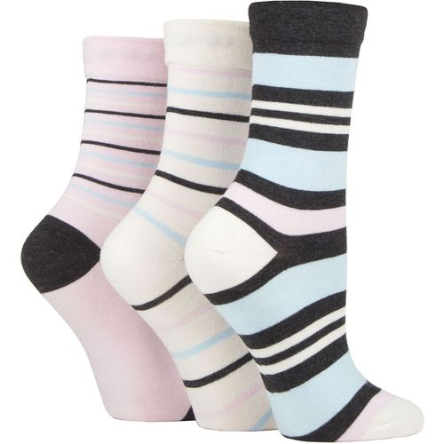 Ladies 3 Pair Gentle Bamboo Socks with Smooth Toe Seams in Plains and Stripes Charcoal Cream Stripe 4-8 - SockShop - Modalova