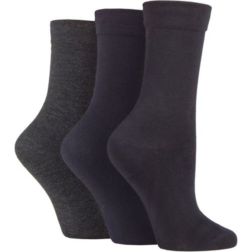 Ladies 3 Pair Gentle Bamboo Socks with Smooth Toe Seams in Plains and Stripes Black / Navy / Grey 4-8 - SockShop - Modalova