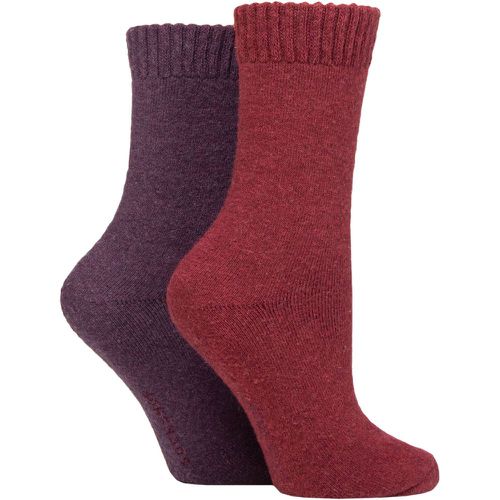 Ladies 2 Pair Wool Mix Striped and Plain Boot Socks Cabernet Plain 4-8 - SockShop - Modalova