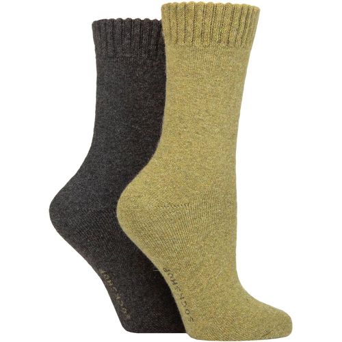 Ladies 2 Pair Wool Mix Striped and Plain Boot Socks Spanish Moss Plain 4-8 - SockShop - Modalova