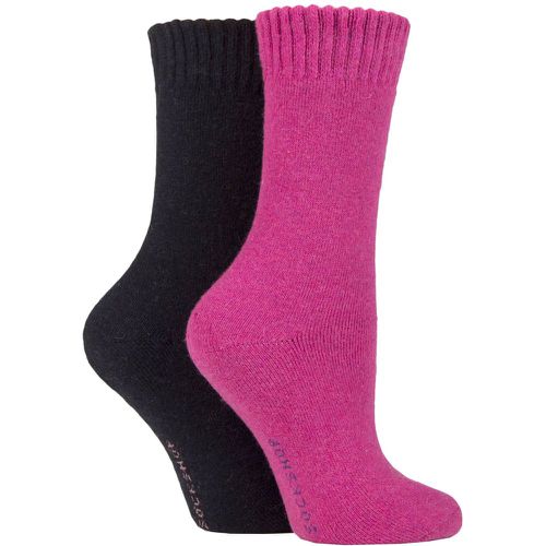 Women's 2 Pair Wool Mix Striped and Plain Boot Socks Raspberry Plain 4-8 Ladies - SockShop - Modalova