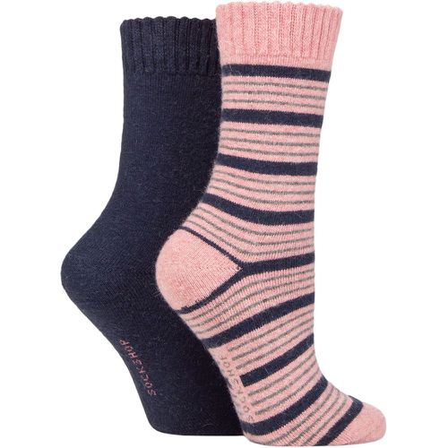 Ladies 2 Pair Wool Mix Striped and Plain Boot Socks Wild Rose Striped 4-8 Ladies - SockShop - Modalova