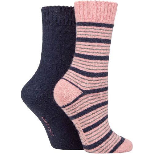 Women's 2 Pair Wool Mix Striped and Plain Boot Socks Wild Rose Striped 4-8 Ladies - SockShop - Modalova