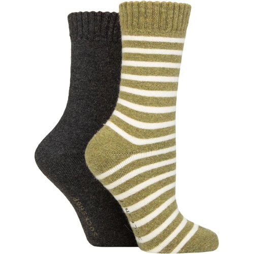 Ladies 2 Pair Wool Mix Striped and Plain Boot Socks Spanish Moss Striped 4-8 - SockShop - Modalova