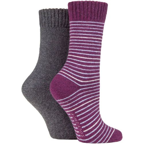 Ladies 2 Pair Wool Mix Striped and Plain Boot Socks Beetroot Stripe 4-8 Ladies - SockShop - Modalova