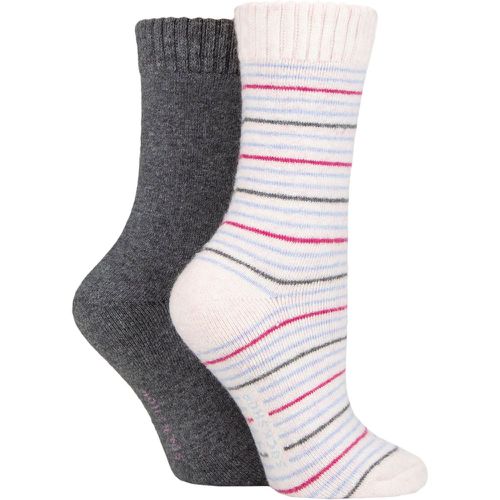 Ladies 2 Pair Wool Mix Striped and Plain Boot Socks Frost Striped 4-8 Ladies - SockShop - Modalova