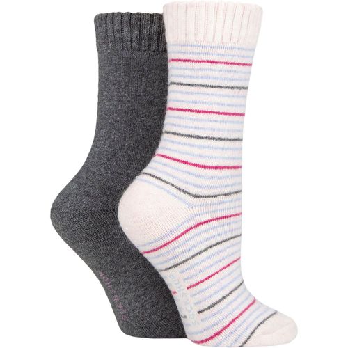 Women's 2 Pair Wool Mix Striped and Plain Boot Socks Frost Striped 4-8 Ladies - SockShop - Modalova