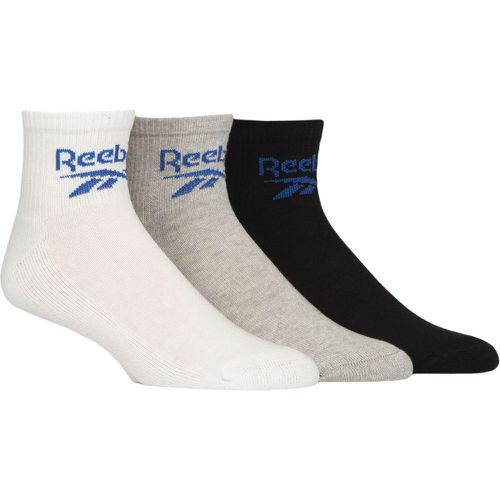 Mens and Ladies 3 Pair Foundation Cotton Ankle Socks White / Grey / Black 4.5-6 UK - Reebok - Modalova