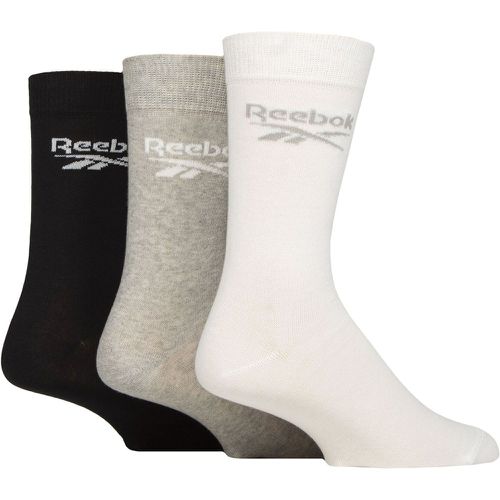 Mens and Ladies 3 Pair Core Cotton Crew Socks White / Grey / Black 4.5-6 UK - Reebok - Modalova