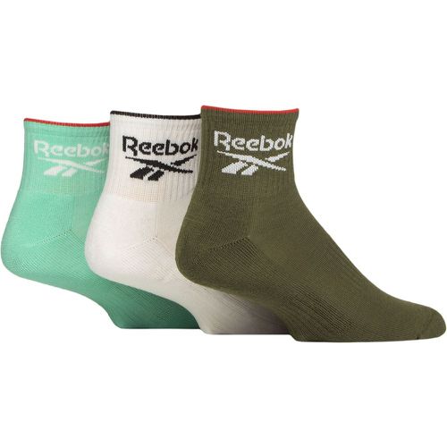 Mens and Ladies 3 Pair Essentials Cotton Ankle Socks with Arch Support Khaki Green / White / Teal 2.5-3.5 UK - Reebok - Modalova