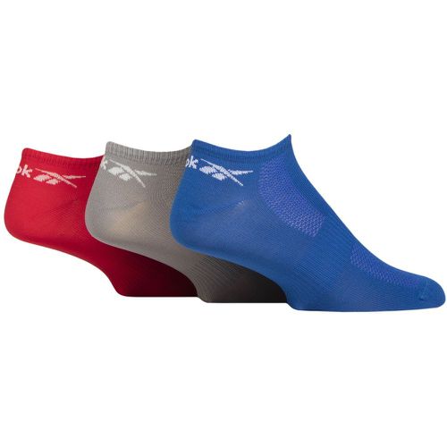 Mens and Ladies 3 Pair Essentials Recycled Trainer Socks Blue / Grey / Red 8.5-10 UK - Reebok - Modalova