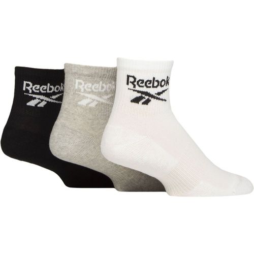 Mens and Ladies 3 Pair Core Cotton Cushioned Ankle Socks White / Grey / Black 6.5-8 UK - Reebok - Modalova