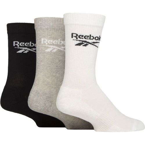 Mens and Ladies 3 Pair Core Ribbed Cotton Crew Socks White / Grey / Black 6.5-8 UK - Reebok - Modalova