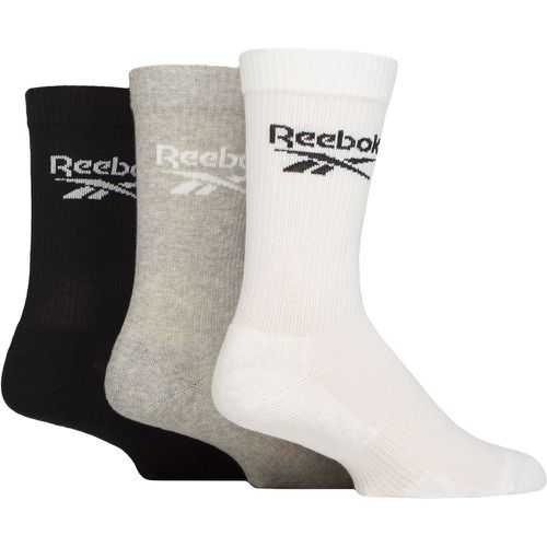 Mens and Women's 3 Pair Core Ribbed Cotton Crew Socks White / Grey / Black 6.5-8 UK - Reebok - Modalova