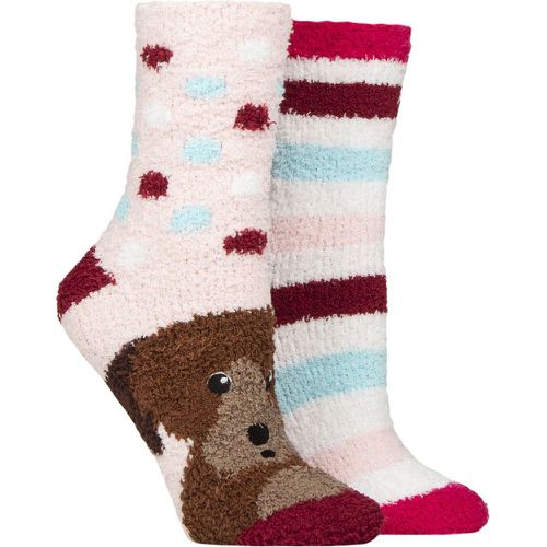 Ladies 2 Pair SOCKSHOP Cosy Lounge Socks with Anti-Slip Grips Dog / Stripes 4-8 - Wildfeet - Modalova