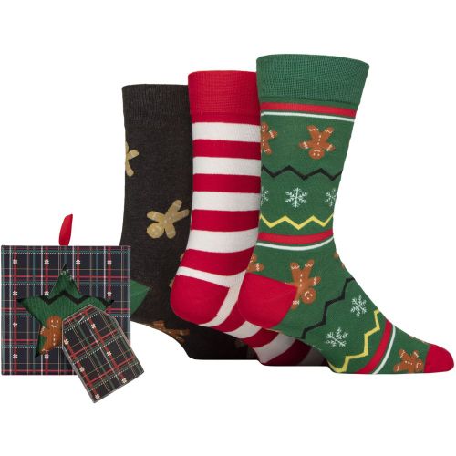 Mens 3 Pair Wildfeet Cotton Christmas Socks in Tartan Gift Box Gingerbread Men 7-11 Mens - SockShop - Modalova