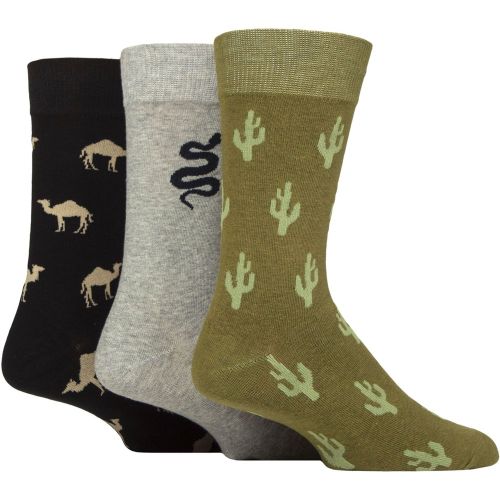 Mens 3 Pair Novelty Patterned Cotton Socks Cactus / Snake / Camel 7-11 - Wildfeet - Modalova