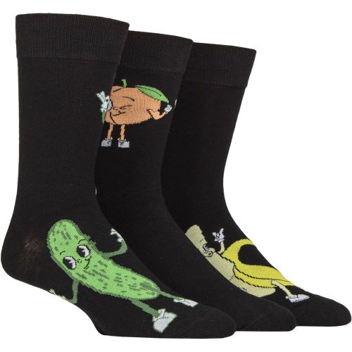 Mens 3 Pair Novelty Patterned Cotton Socks Pickle / Peach / Banana 7-11 - Wildfeet - Modalova