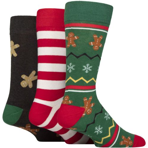 Mens 3 Pair SOCKSHOP Cotton Christmas Gift Socks Gingerbread 7-11 - Wildfeet - Modalova
