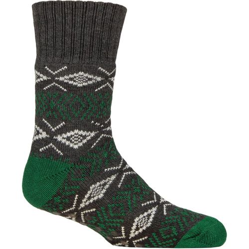 Mens 1 Pair Wildfeet Patterned Slipper Socks Charcoal Green / White 7-11 Mens - SockShop - Modalova