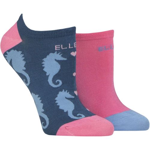 Women's 2 Pair Plain, Patterned and Striped Bamboo No Show Socks Seafarer Patterned 4-8 - Elle - Modalova