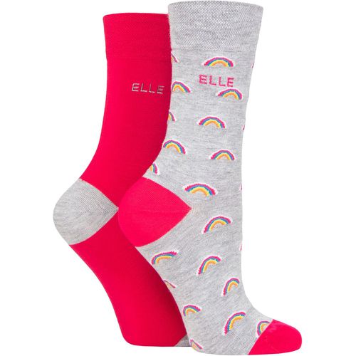 Women's 2 Pair Bamboo Patterned and Plain Socks Bright Rainbow 4-8 Ladies - Elle - Modalova