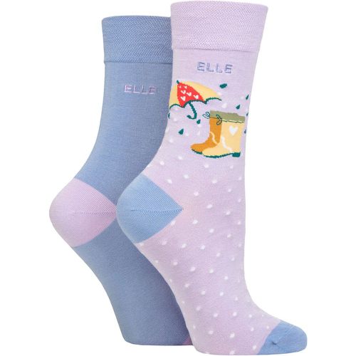 Women's 2 Pair Bamboo Patterned and Plain Socks Bluebell 4-8 - Elle - Modalova