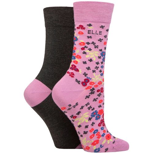 Women's 2 Pair Bamboo Patterned and Plain Socks Smokey 4-8 - Elle - Modalova