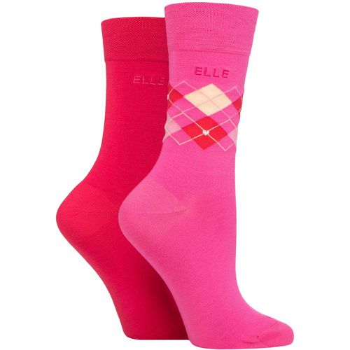 Women's 2 Pair Bamboo Patterned and Plain Socks Cherry Fizz 4-8 - Elle - Modalova