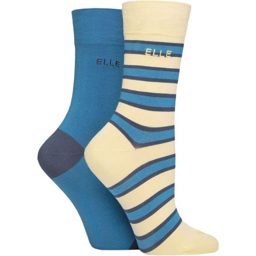 Women's 2 Pair Bamboo Striped and Plain Socks Storm 4-8 - Elle - Modalova