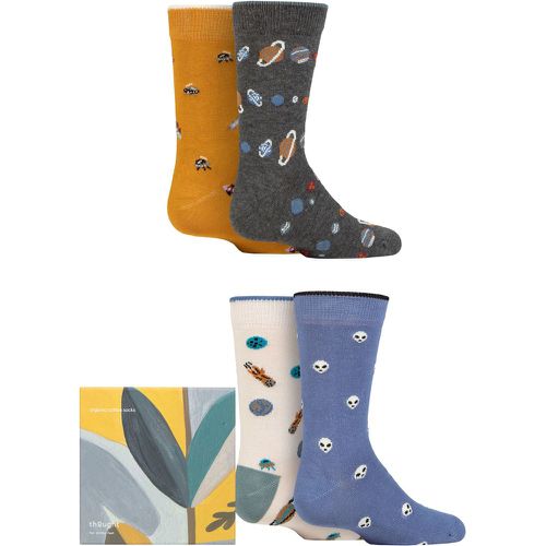 Kids 4 Pair Zephyr Organic Cotton Space Gift Boxed Socks Multi 2-3 Years - Thought - Modalova