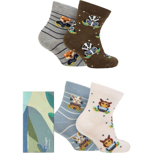 Babies and Kids 4 Pair Ash Organic Cotton Animal Gift Boxed Socks Multi 12-24 - Thought - Modalova