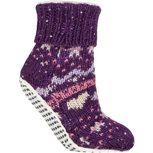 Women's 1 Pair Chunky Fair Isle and Striped Moccasin Grip Socks Royal 4-8 Ladies - Elle - Modalova