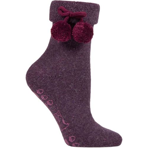 Ladies 1 Pair Wool Mix Slipper Socks with Pompoms Royal 4-8 Ladies - Elle - Modalova