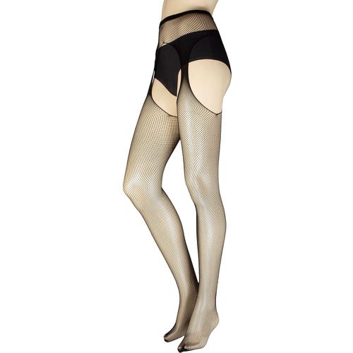 Ladies 1 Pair Silene Fine Net Strip Panty Tights Nero Large / Extra Large - Trasparenze - Modalova